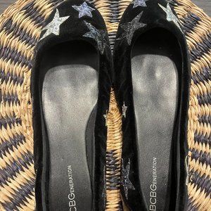BCBGeneration Black Velvet Star Ballerina Flats in Womens Shoe Size 9.5